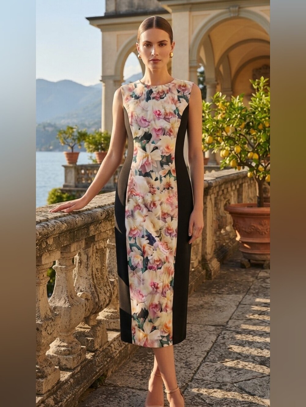 Sportmax Italian Floral  Black Bodycon Dress 8